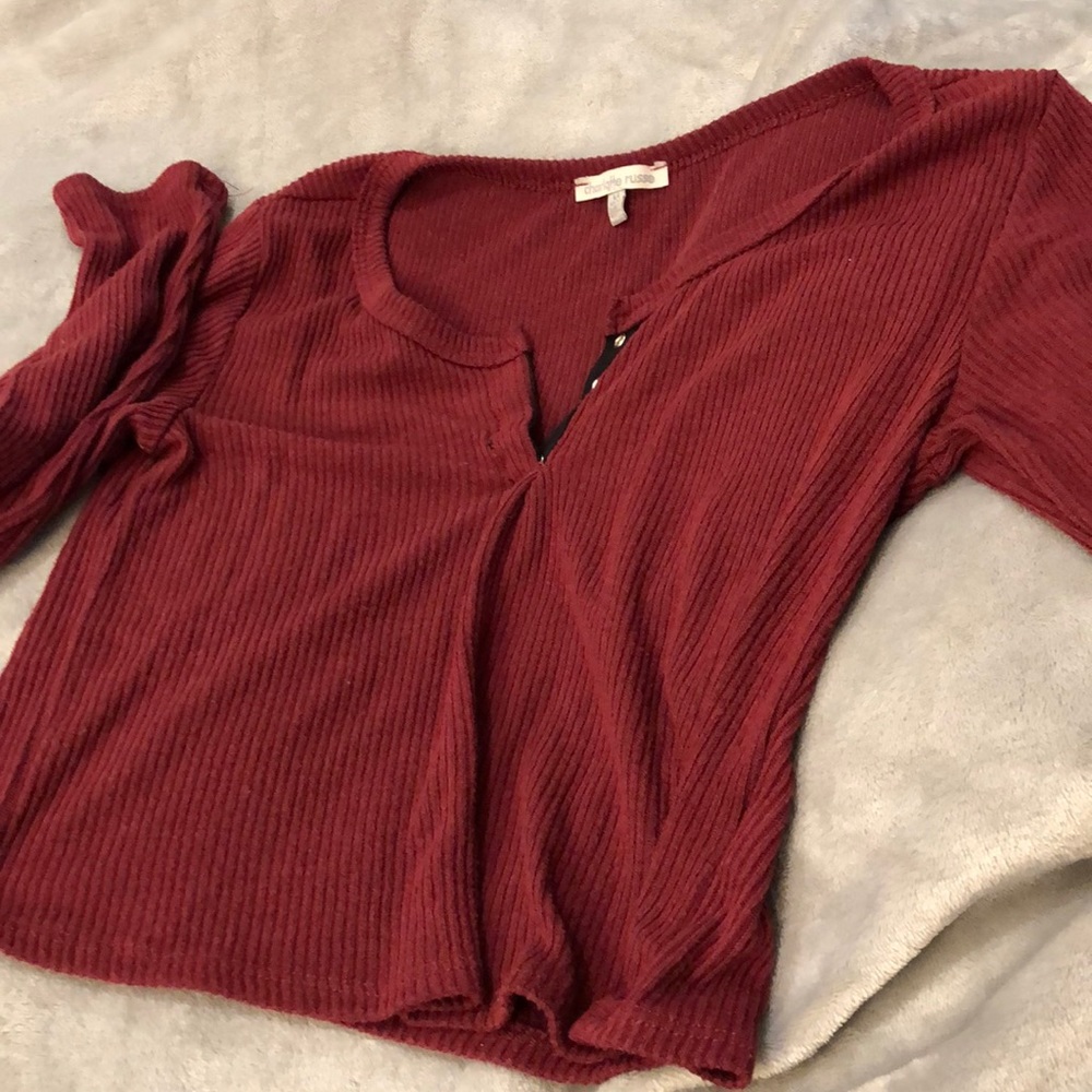 Button ribbed long sleeve cropped top